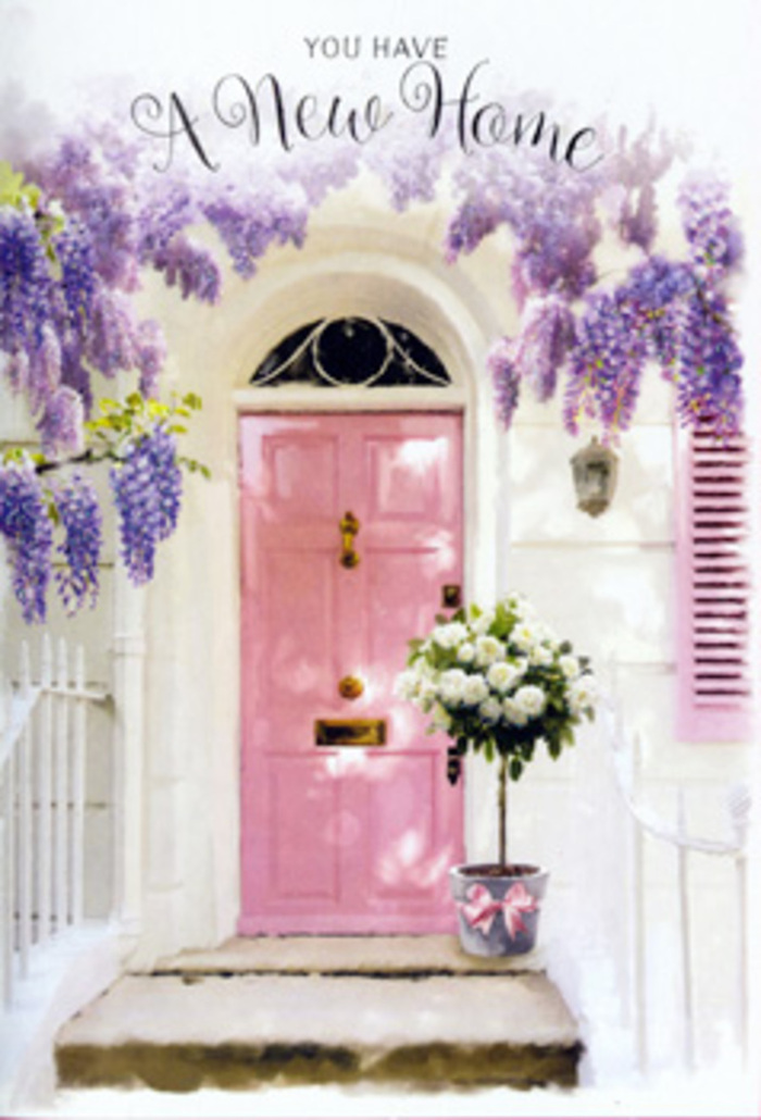 In this thoughtfully composed scene, the entrance to a home in Tolworth becomes a symbol of fresh starts and gentle optimism. The front door, painted a soothing pastel pink, stands as the centrepiece, its colour soft and comforting, almost like the blush of a rose petal. Above and around it, graceful arms of wisteria descend in elegant arcs, dripping clusters of lavender and pale lilac blooms. Each tiny flower on the wisteria racemes seems to catch the light differently, creating a subtle shimmer that suggests a mild breeze moving across the façade, like the air along Tolworth Rise on a slow spring afternoon. The surrounding walls are whitewashed and slightly textured, reflecting the pastel palette and heightening the feeling of cleanliness and calm. A shutter, also painted in a soft hue, leans open just enough to imply that the house beyond is loved and lived in. On the doorstep, right at the threshold, rests a simple grey metal bucket that serves as an understated yet stylish vessel for a lush floral arrangement. The bucket is brimming with creamy white roses, their petals dense and velvety, forming generous, rounded blooms that appear to glow softly against the cool metal. Threads of gentle green foliage weave between the roses, adding contrast, depth, and a hint of freshly cut scent. Around the base of the bucket is a dainty pink satin ribbon, tied in a neatly shaped bow whose colour reflects the front door, uniting every element visually. The composition feels like a housewarming bouquet crafted with care in Tolworth-an image of welcome, reassurance, and the quiet excitement of turning a new set of keys and stepping over a freshly flowered threshold.